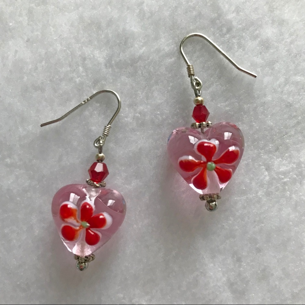 NEW handmade heart glass earrings